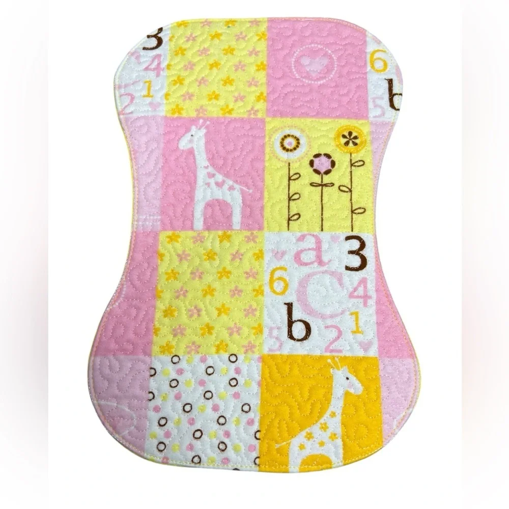 Hand Crafted Baby Burp Cloth Flannel Contoured Padded Fabric Quilted Reversible